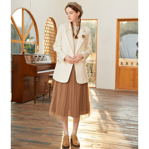 Famecoco范可儿羊毛西装外套女士冬季修身气质通勤小众西服F228AW007 商品图4