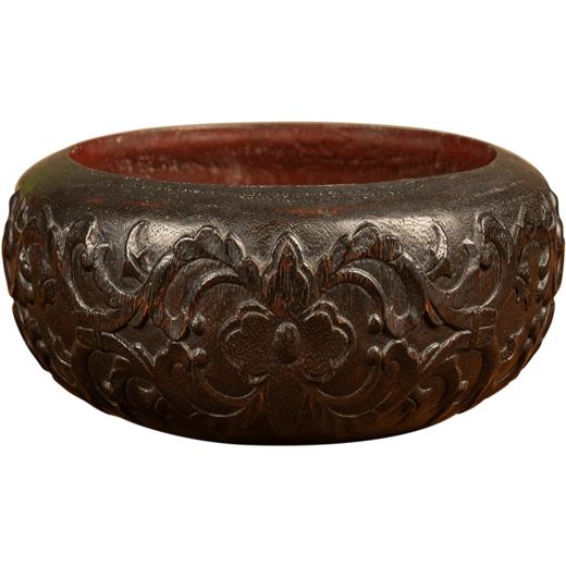 清 沉香木雕卷草花卉纹钵 商品图5