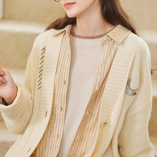 famecoco范可儿绣花徽章针织开衫中长款女FAB8DE030 商品图3