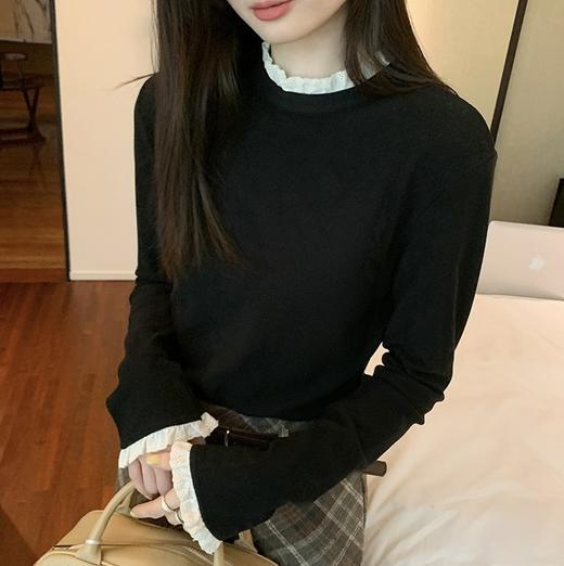 【YW】无忧购韩系ins温柔百搭半高领蕾丝花边双面磨毛内搭打底衫9001（截单后3-5天发货) 商品图1