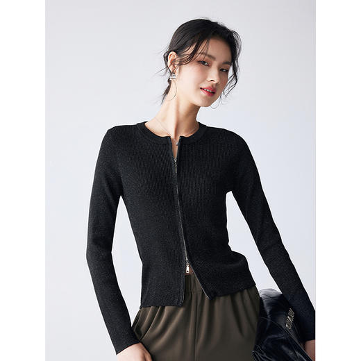 棉仓352606005-圆领坑条星空开衫 商品图0