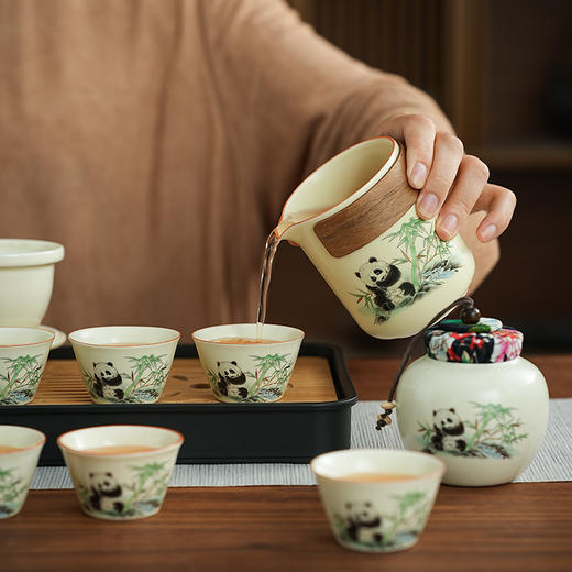 古朴禅意 熊猫黄玉汝窑便携式户外旅行茶具  商务 礼盒 家用 品味百态人生！ 商品图3