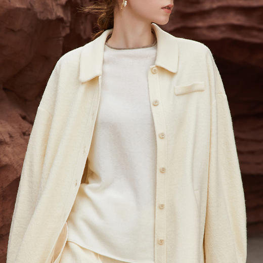 Famecoco范可儿天丝羊毛混纺衬衫式外套女FAB8AB005 商品图4