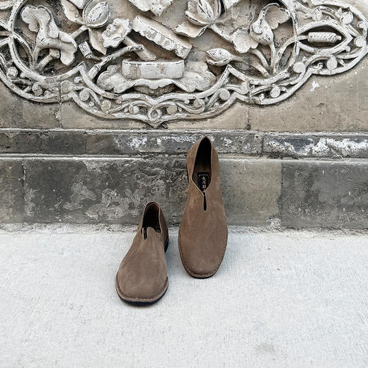 内联升男鞋手工单鞋镶芯皮底反绒牛皮便鞋DN7150 商品图4