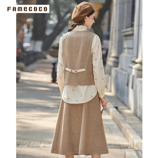 Famecoco范可儿套装开衫马甲半身裙两件套装含羊毛女FAB8EA003 商品图3