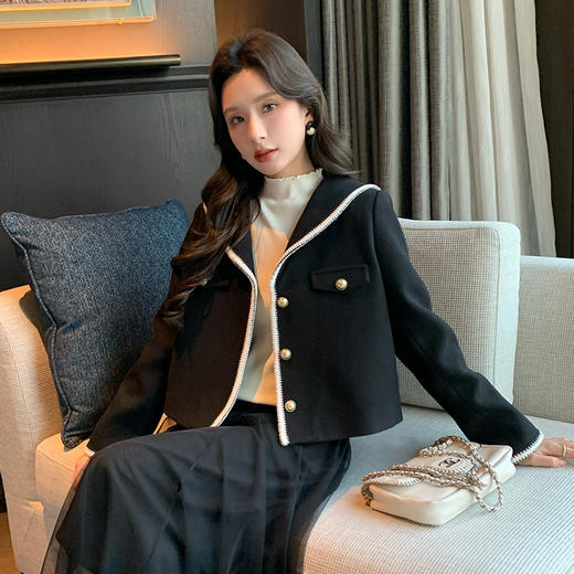 奢姿大码女装2024年冬季赫本风双面呢子上衣胖妹妹小香风毛呢外套9944356078 商品图2