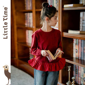 littletime童装法式学院风圆领长袖针织羊毛衫拼接款经典多色上衣