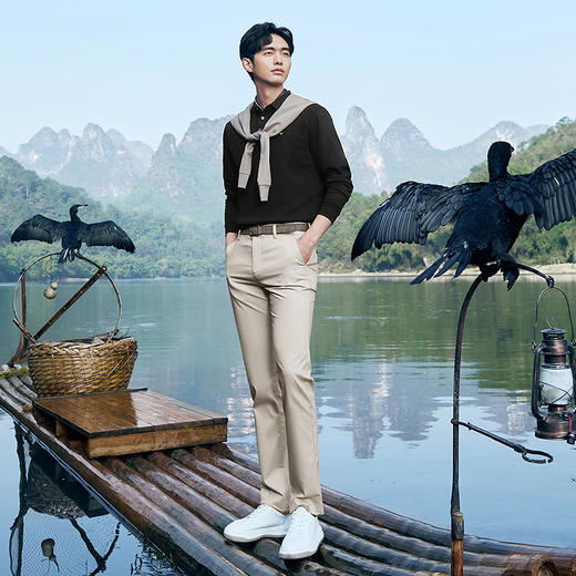 【不变形领】柒牌polo衫男长袖春季新款休闲商务含桑蚕丝翻领上衣128T71730 商品图3