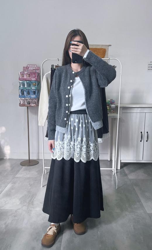 【GZ】无忧购韩系甜美屁帘蕾丝拼接宽松显瘦毛呢半身裙3328（截单后7天发货)25年清仓捡漏 商品图10