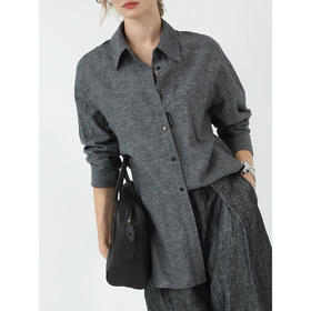 COCOBELLA商务休闲风黑标亚麻衬衫25春品质棉麻通勤衬衣SR3089