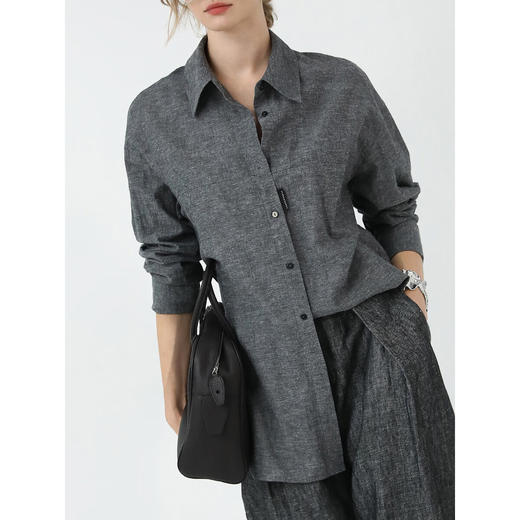 COCOBELLA商务休闲风黑标亚麻衬衫25春品质棉麻通勤衬衣SR3089 商品图0