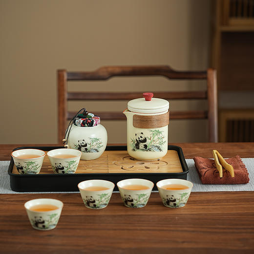 古朴禅意 熊猫黄玉汝窑便携式户外旅行茶具  商务 礼盒 家用 品味百态人生！ 商品图4