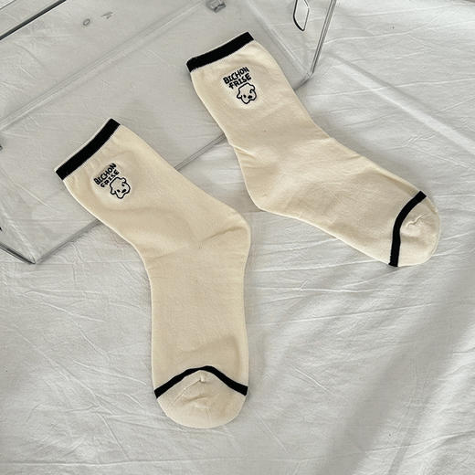【舒适棉质，透气不闷热】卡通小狗袜子 女生可爱中筒袜 春秋棉袜 ins潮网红韩国条纹长袜-QQ 商品图7