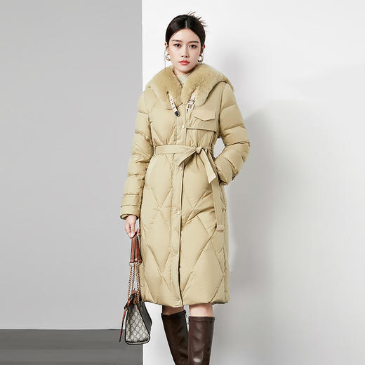 时尚中长款高级感毛领羽绒服，白鸭绒新款收腰女式羽绒外套230140 商品图0