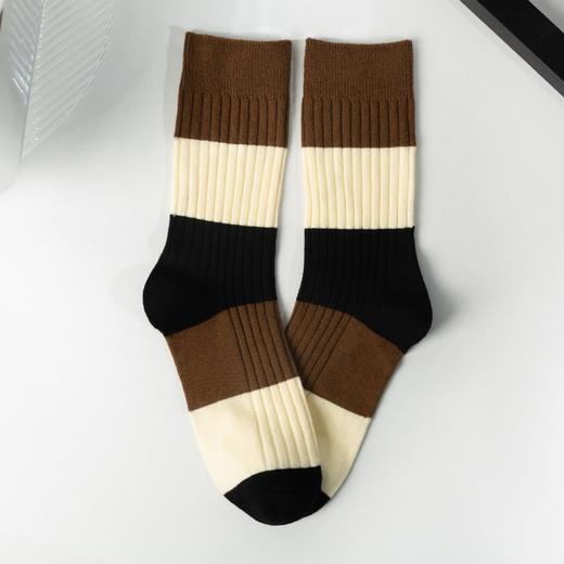 【敲好看！百搭又个性】袜子女 条纹中筒袜粗针秋冬款ins潮纯棉爆款学院风咖系堆堆袜百搭。ry 商品图7