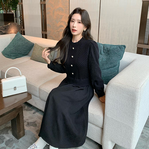 奢姿2024年冬季新款大码女装拼接针织裙子胖妹妹气质圆领连衣裙9944826856 商品图2