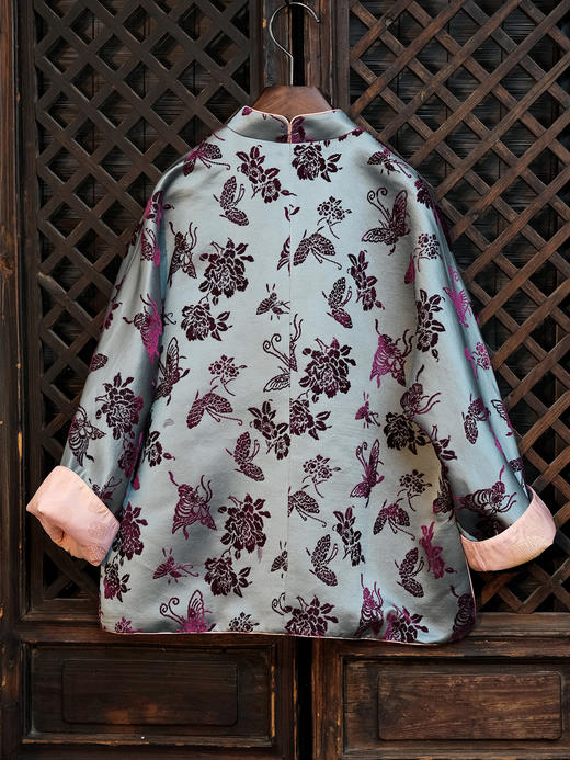 盛唐牡丹|秋波蓝底色漳缎外套-钉珠款(钉珠花纹随机） 商品图6