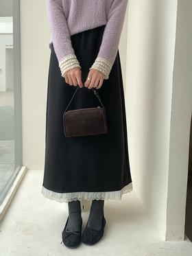 【GZ】无忧购韩系慵懒百搭宽松显瘦花边拼接毛呢直筒半身裙3320（截单后7天发货）25年清仓捡漏