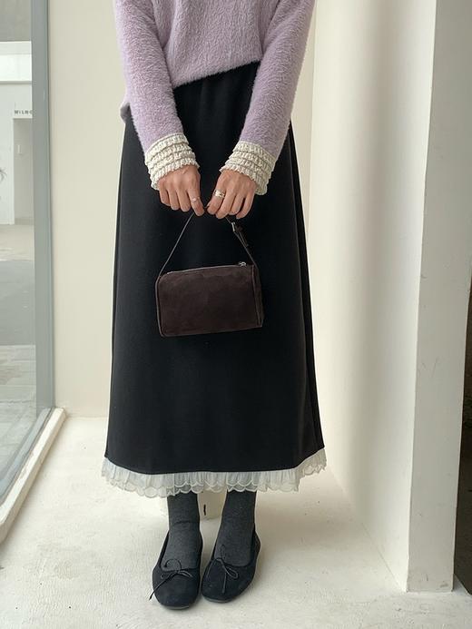 【GZ】无忧购韩系慵懒百搭宽松显瘦花边拼接毛呢直筒半身裙3320（截单后7天发货）25年清仓捡漏 商品图0