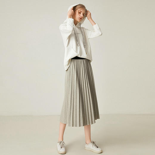 Famecoco范可儿百褶半身裙秋冬女高腰百搭a字中长款裙子F198HA003 商品图2