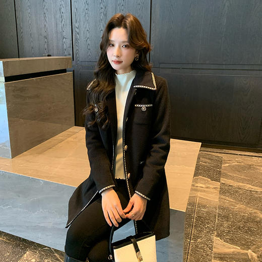 奢姿大码女装2024冬季胖妹妹翻领气质大口袋中长款小香风呢外套9944327530 商品图2