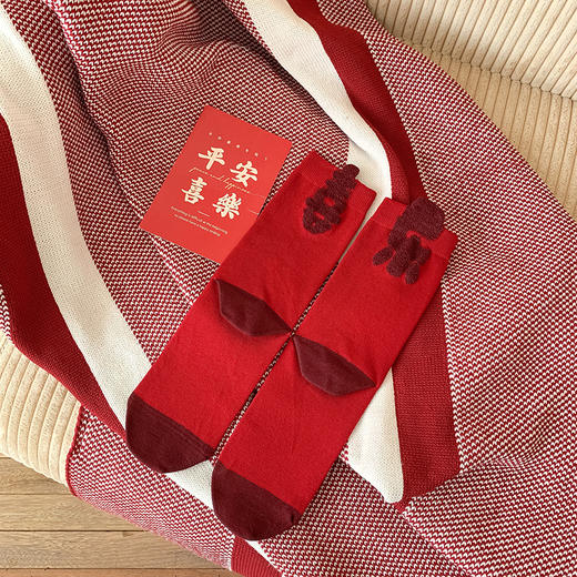 【纯棉材质，柔软舒适】袜子女本命年红袜 冬季过年长袜 女生红棉袜秋冬中筒袜 红色女袜-QQ 商品图6