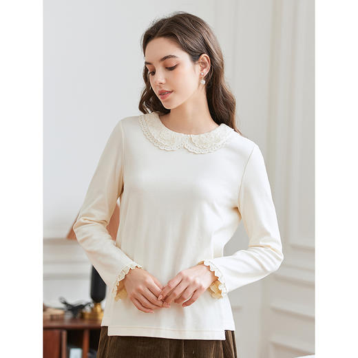 Famecoco范可儿娃娃领长袖t恤打底衫女秋冬FAB8BB026 商品图1