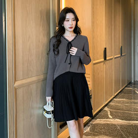 奢姿大码女装2024冬季蝴蝶结减龄V领两件套胖妹妹时尚针织套装9844953688