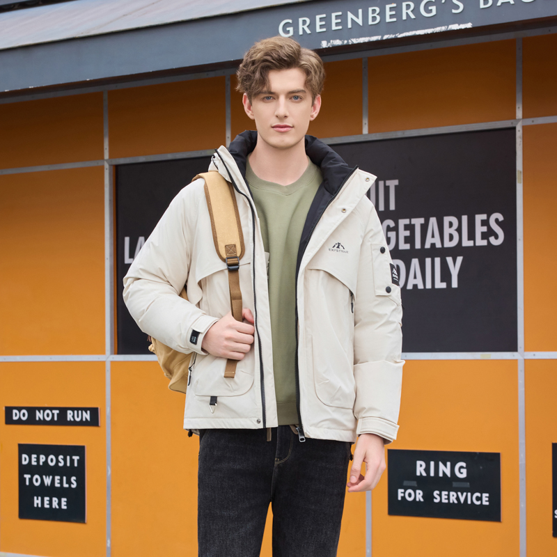 半身缘男装 冬季工装宽松版防风防水连帽羽绒服244312P01712961