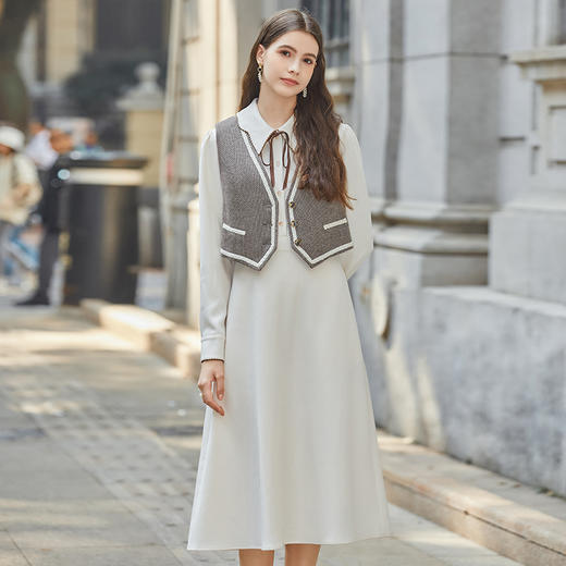 Famecoco马甲衬衫裙套装裙秋冬两件套女款FAB8EA020 商品图0