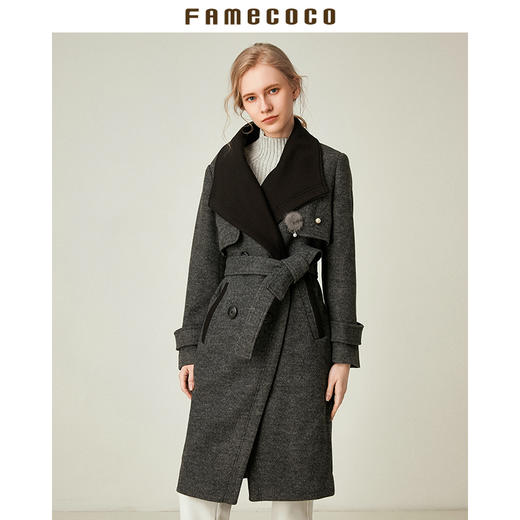 Famecoco范可儿秋冬赫本风收腰毛呢大衣女装F188AC024 商品图0