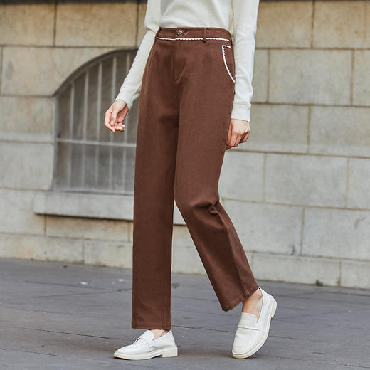 Famecoco范可儿棉质花边通勤休闲裤长裤女FAB8GA003 商品图2