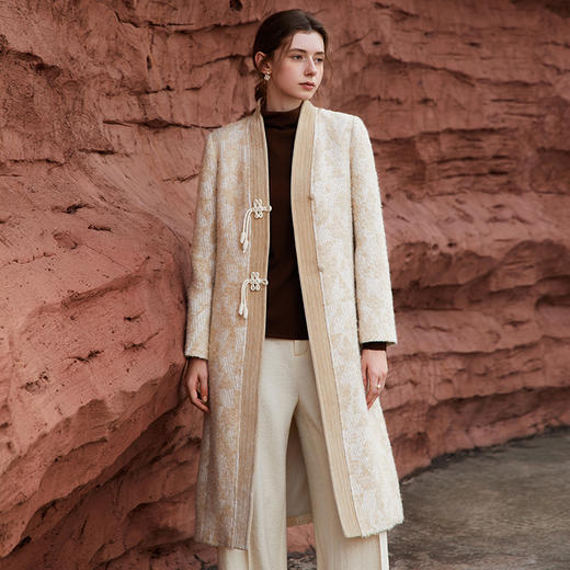 Famecoco范可儿新中式盘扣国风毛呢大衣女秋冬FAB8AN030 商品图0