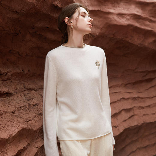 Famecoco半高领植物刺绣羊毛羊绒混纺毛衣FAB8DC008 商品图0