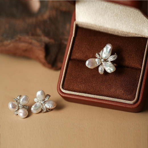 Manreya玛芮雅套装水仙花 巴洛克戒指&耳钉套装戒指耳环套装女气质新款 商品图2