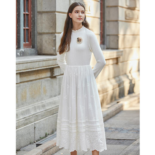Famecoco冬季立领长袖重工刺绣连衣裙女款FAB8FA025 商品图0