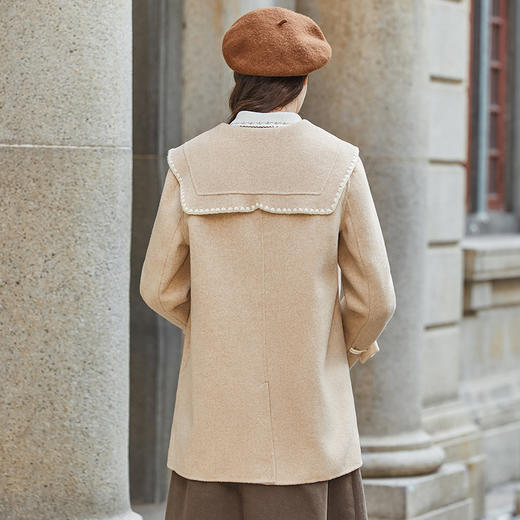 Famecoco兔子刺绣牛角扣学院风大衣外套女FAB8AS020 商品图3