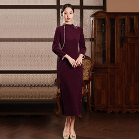 藏青色新中式国风，长款改良旗袍 SC18060