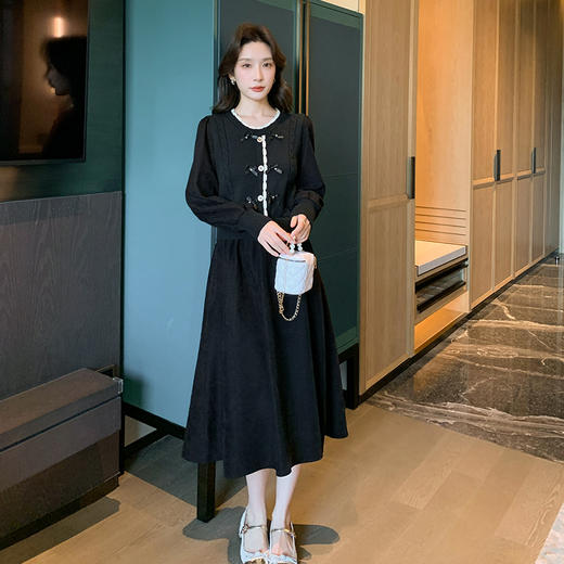 奢姿2024年冬季新款大码女装蝴蝶结拼接裙子胖妹妹假两件连衣裙9844853681 商品图4