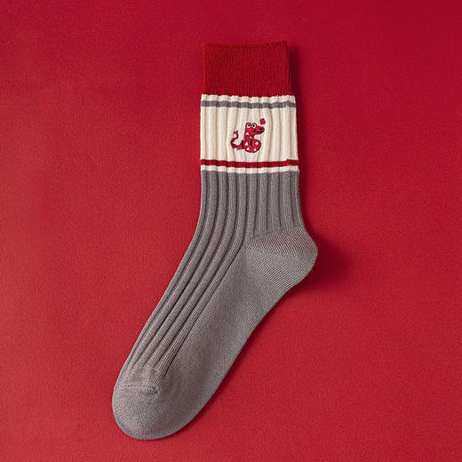 【温暖红色，时尚中筒款】蛇年红袜子 女生秋冬新款 本命年中筒女袜 红色韩版刺绣双针堆堆袜-QQ 商品图8