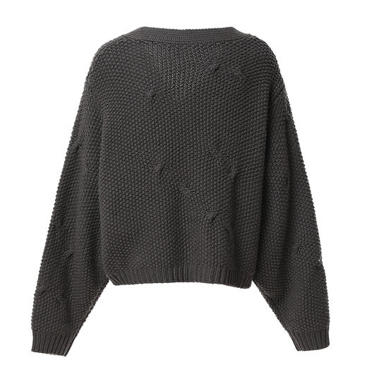 Famecoco范可儿短款v领肌理绞花针织开衫女FAB8DE033 商品图1