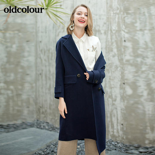 oldcolour欧珂长袖双面长款毛呢大衣女过膝长新款修身显瘦 商品图2