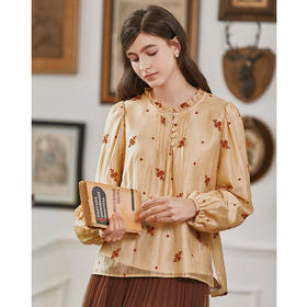 Famecoco范可儿文艺绣花莱赛尔衬衫女秋冬FAB8BD003