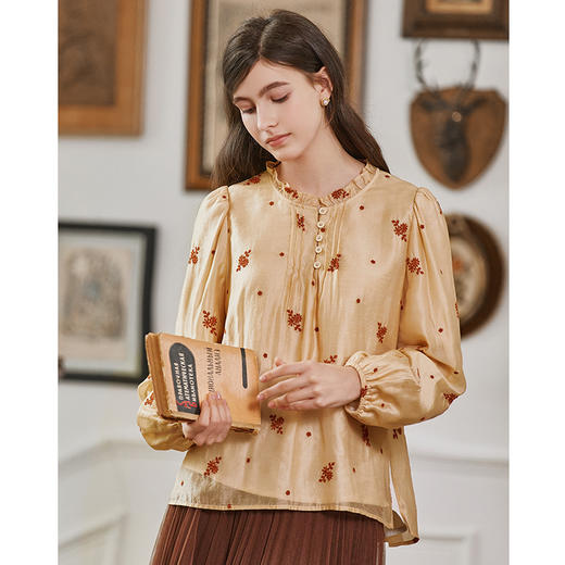 Famecoco范可儿文艺绣花莱赛尔衬衫女秋冬FAB8BD003 商品图0