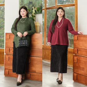 【灯芯绒黑色半身裙】美丽客栈秋冬灯芯绒黑色半身裙女大码女装高级感裙子