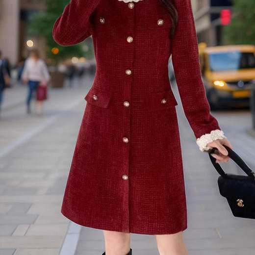 奢姿2025年秋冬新款大码女装拼接圆领裙子胖妹妹花边减龄连衣裙9944891372 商品图4