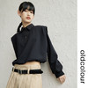 oldcolour黑色polo领垫肩T恤春秋季新款廓形宽松休闲设计感上衣 商品缩略图1