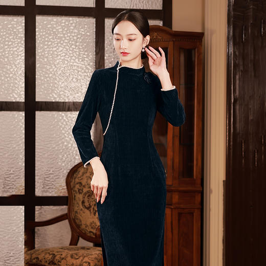 藏青色新中式国风，长款改良旗袍 SC18060 商品图1