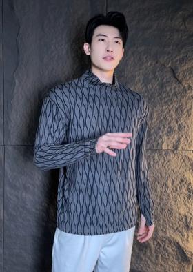 秋冬季新款时尚个性美式纯色褶皱半高领长袖T恤百搭休闲上衣