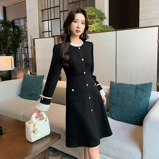 奢姿大码女装2024冬季小立领气质连衣裙胖妹妹喇叭袖设计时尚裙子9944891723 商品图4